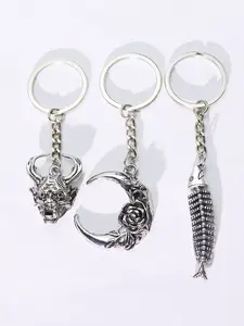 1 Piece Gothic Hip-hop Punk Vintage Moon Flower Devil Mask Fishbone Keychain Creative Pendant Small Gift