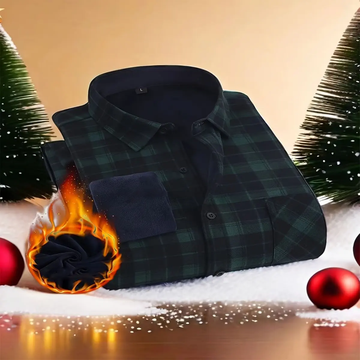 Fleece padded autumn winter Men's top, flannel shirt, buttoned pockets, jacket, short plush plaid, multi-color home, outdoor cold-resistant, warm holiday gifts