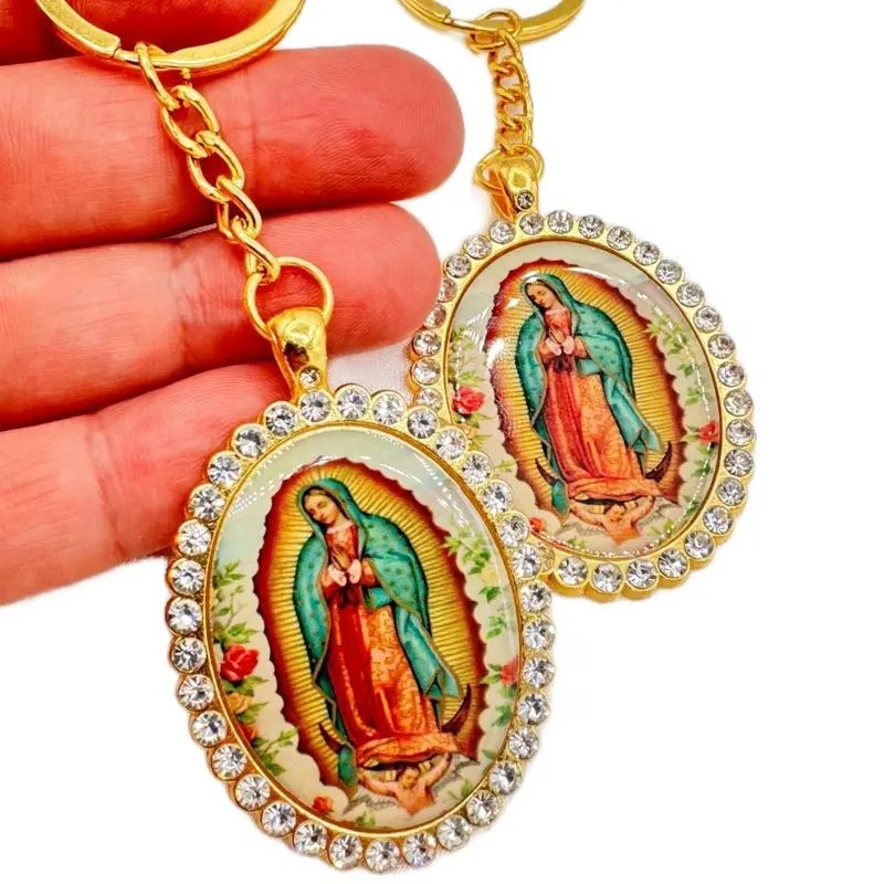 12-Piece Round Metal Keychain Bundle Set with St. Jude & Virgin Mary Religious Icons, a Meaningful Ceremony Favor that Includes Gift Bag, Keychain Included