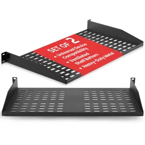 2-Pc 1U Server Rack Shelf, Vented Steel, 110 lbs Capacity