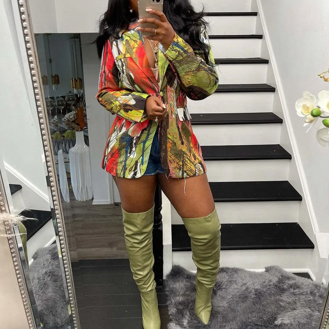 Motionkiller Printed One-Button Blazer Womenswear Suit