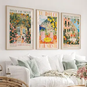 Modern Italy Travel Poster, Dopamine Decor, 3 Counts/set Waterproof Flower Painting Canvas Wall Art, Wall Art for Living Room, Dining Room, Bedroom, Office, Bathroom, Home Decor, Ornaments