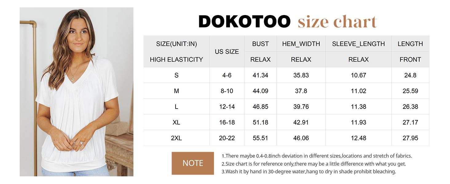 Dokotoo Women's Casual Summer Short Sleeve V Neck Tops T-shirts - Loose Fit & Comfortable Shirring Top