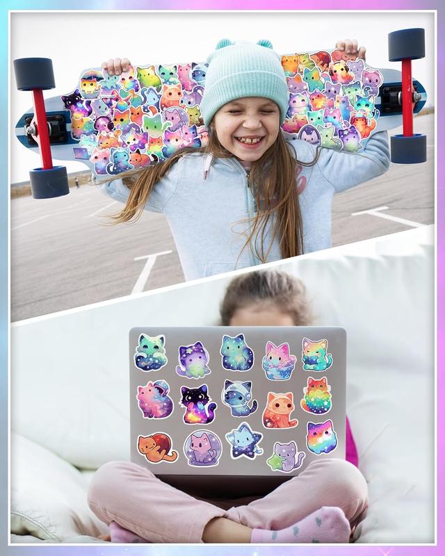 100Pcs Starry Cute Cat Stickers for Laptop Kawaii Kitty Sticker for Kids Adults Waterproof Vinyl Decal for Water Bottle Luggage Skateboard Phone Rainbow Cat Party Favors Unique Designs Endless Fun
