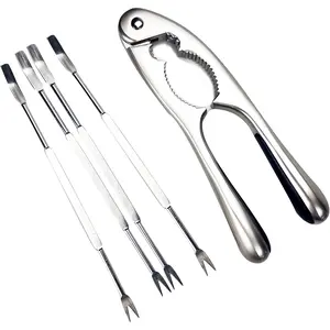 Stainless Steel Nuts Cracker Seafood Nutcracker Tool, Walnut Pecan Shellfish Crab Claw  Lobster Shell Opener Scooping Picks Tool, Heavy Duty Finger Protector  with Non-slip Handle