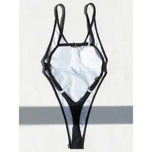 swim bottom bikini set Sexy Backless Extreme G String Mini Micro Thong Women Swimwear One Piece Swimsuit Female Monokini High Leg Cut Bathing Suit Swim Assorted Color Contrast Lace Panties