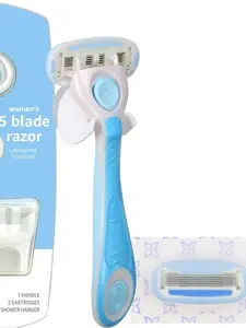 5-Blade Razor for Women, Handle, 2 Cartridges & Shower Hanger, 4 Piece Set (Cartridges fit Razor Handles only)