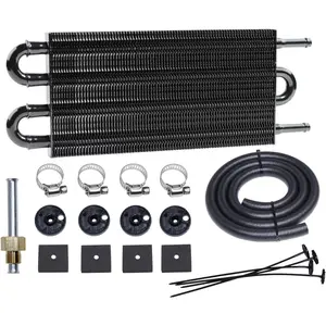 Transmission Oil Cooler Kit, Aluminium alloy Radiator with 5/16" Tube and Hose Mounting Kit(Black) (4 Pass)