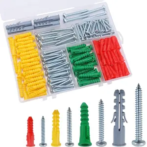 208 count Drywall Anchors and Screws Assortment Kit, Wall Anchors and Screws Kit, 4 Sizes Plastic Anchors and Matched Phillips Pan  Screws