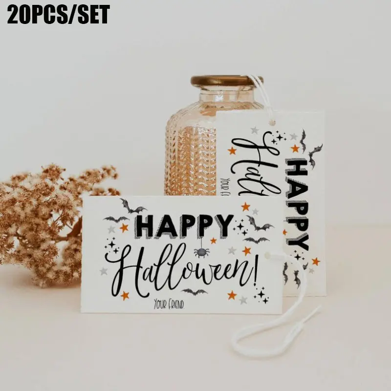 20pcs Happy Halloween Favor Tag, Trick Or Treat Favor Tags,  Modern Spider Bats Stars Treat Bag Tags