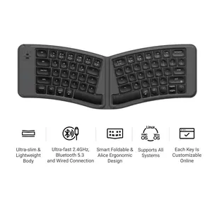 Keychron B11 Pro Ultra-Slim Wireless Foldable Keyboard | Split Alice Layout Portable Travel Keyboard | 2.4GHz 1000Hz & Bluetooth 5.3 | ZMK Programmable | Auto Power On/Off Hall Sensor | Soft-Touch Leather Back | Mac/Win/iPad Pocket Keyboard Gray