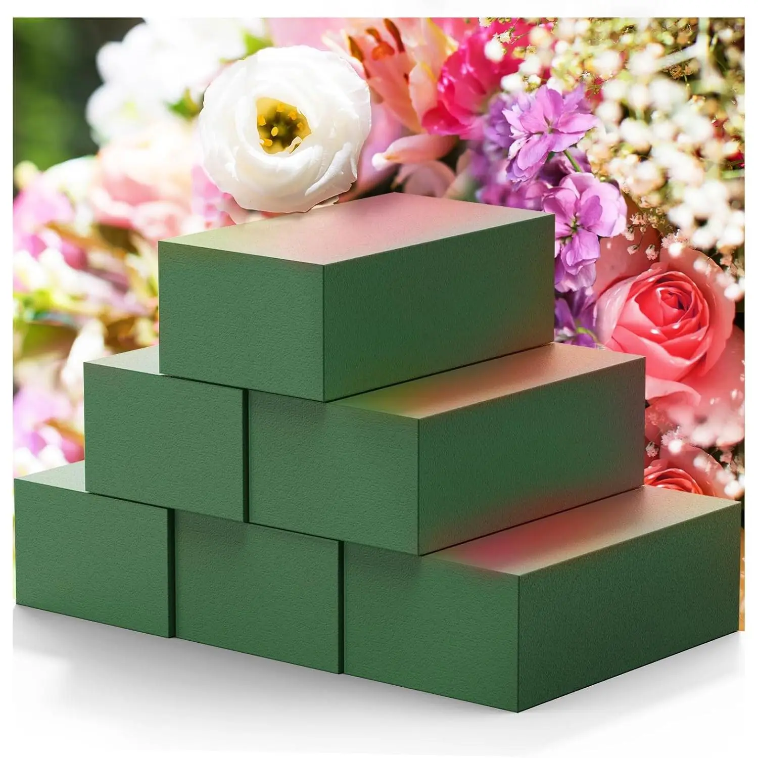 2025 6-Pack Floral  Blocks, Florist Green  for Flower Arrangements, Wet & Dry Styrofoam for Fresh and Artificial ,   Sponge  for Planters (5.5"L X 3.1"W X 1.6"H)