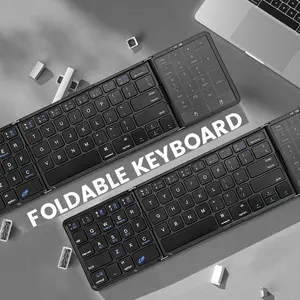 Portable Pocket-Sized Folding Bluetooth Keyboard, Multi-Device Rechargeable Wireless Keyboard with Trackpad, 3-Device Sync for Travel & Remote Work, Fits for iPad Pro Air, iPhone, Laptop, Surface
