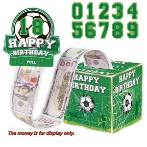 1 set Soccer Theme Birthday Pull Money Box, Football Surprise Cash Gift Box , 50 Bags & Customizable Numbers for Sports Fan Party, Creative Birthday/Team Celebration Gift for Him/Her
