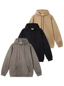 Men's Fall Winter Casual Hooded Sweatshirt, Plain Color Suede Fabric, Loose Fit Design, Multiple Pieces Available, Hoodie Sweatshirt
