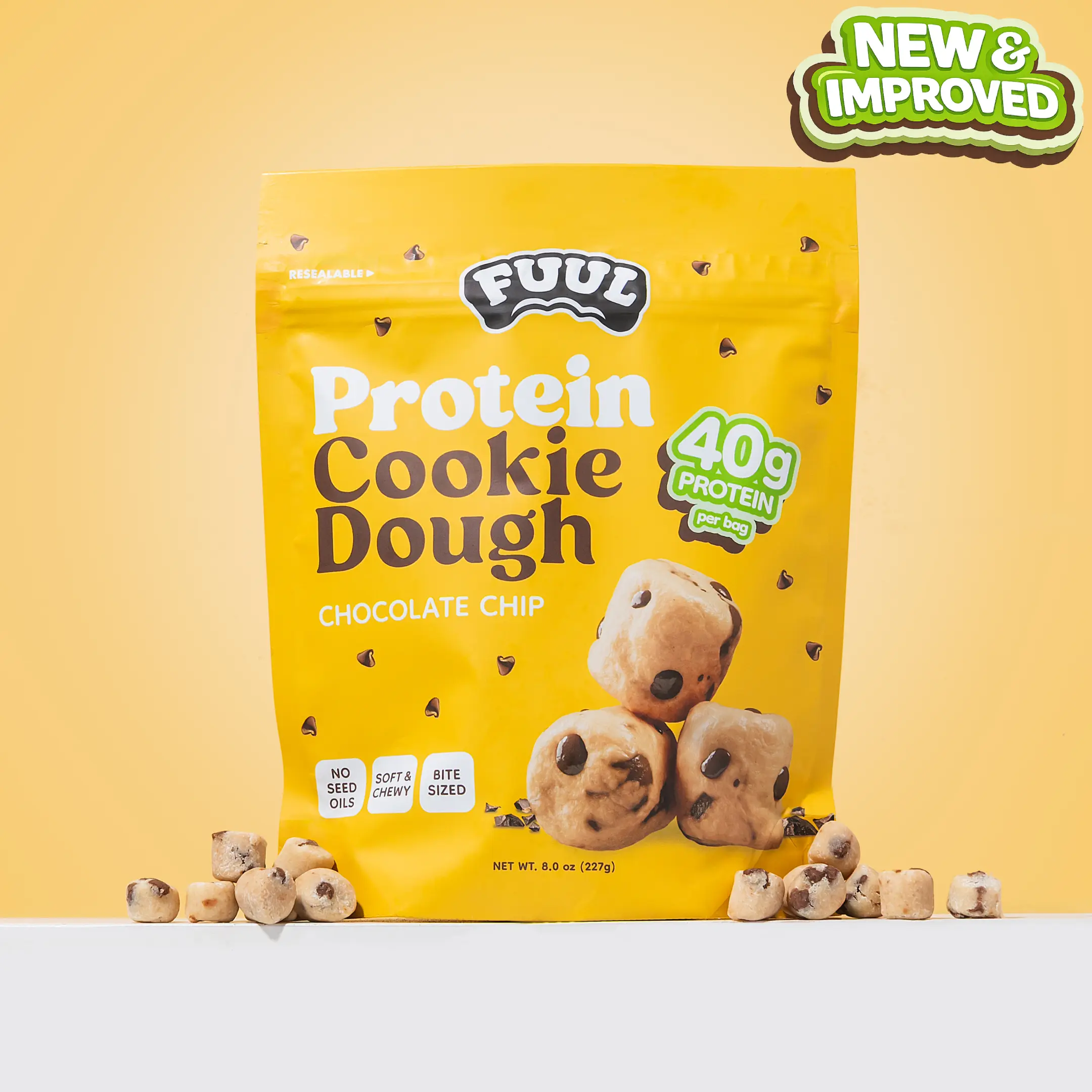 FUUL New & Improved Protein Cookie Dough Bites - 40g Protein Per Bag - Edible Cookie Dough, Protein Packed Snack, Healthy Dessert, Post Workout Treat, No Bake Protein Bites, Cookie Dough Protein, Anytime Sweet Tooth Snack