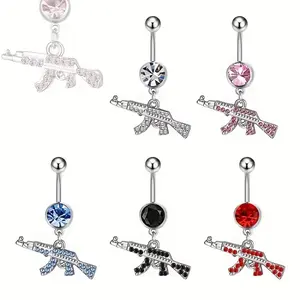 Rhinestone Inlaid Gun Shape Pendant Belly Button Ring Simple Style Body Piercing Jewelry
