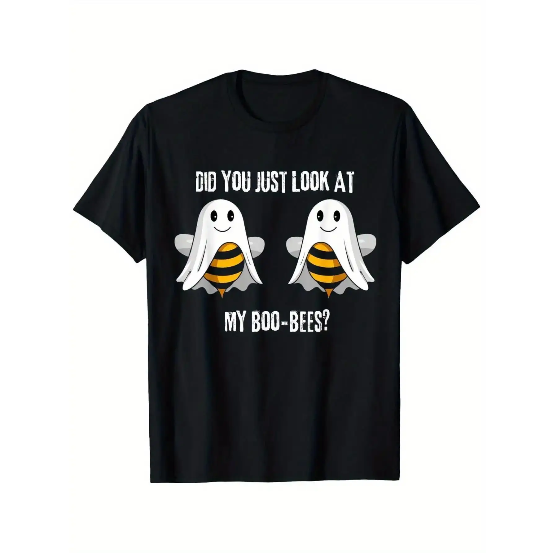 Boo-Bee Graphic Print T-Shirt for Couples, Casual Short Sleeve Cotton Knit Top with Funny Pun, Breathable for Parties & Everyday Wear, Tops, Shortsleeve, Basic, Round Neck, Soft, Tshirt, Streetwear, Tee, Fabric
