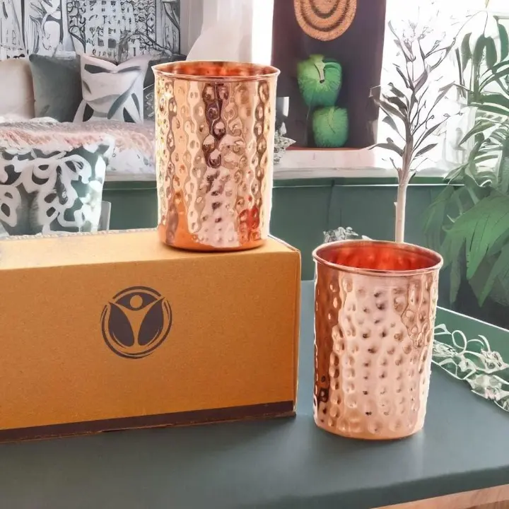 Hammered Design Pure Copper Tumbler Set (2-Piece) | Premium Drinkware for Home, Gifting | 11.8 fl oz Copper Cups for Drinking Water