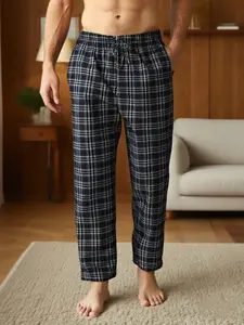 Mens Pajama Pants Loungewear Lightweight Plaid Sleep Lounge Pants PJ Bottoms with Pockets and Button Fly