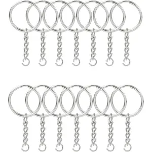 50- Split Key Ring Kit with Chains & Jump Rings - 1 Inch  Nickel Bulk  Making Supplies for DIY Keychains, Charms, Crafts