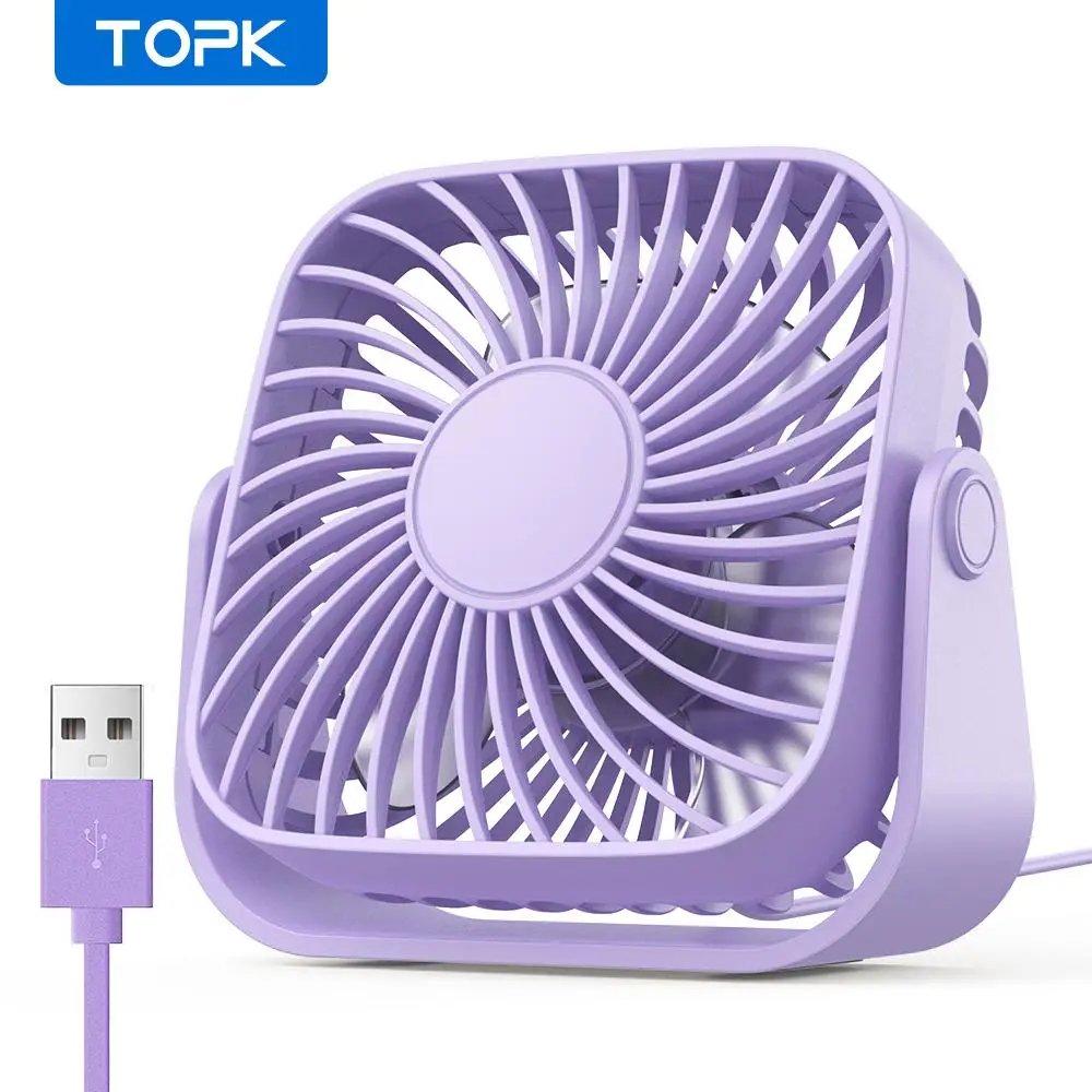 TOPK 4 Inch USB Charging Mini Portable Fan, 3 Speeds Quiet Desktop Table Personal Fan, 360° Adjustment Standing Fan for Room Home