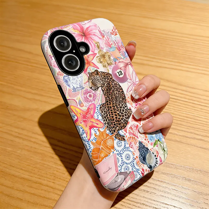 Wild Leopard & Vintage Collage Vibes Tough Phone Case, Hibicus, Floral,for iPhone 16 15 14 13 12 11 17Pro Max,for Samsung S25 S24 S23 S22 Ultra,Gift For Fans,Protective Cover Christmas/birthday Gift