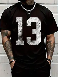 100% Cotton 13 Cool Distressed Birthday Lucky Number Player 13th T-Shirt Women's Men's Graphic Tee Crew Neck summer vacation Tops
