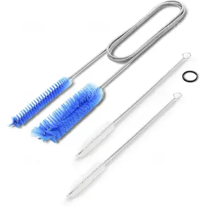 Flexible Drain Cleaning Brush (72" Long) for Drains, Bottles, Bathroom Sink, Bathtub, Shower, and Kitchen Sink, Heavy-Duty Double Ended Nylon with Elastic Hose, Includes 2 Tube Cleaning Brushes, Blue