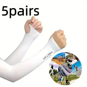 5 Pairs Cooling Arm Sleeves, Breathable Stretchy Elasticity Quick-Dry Ice Fabric, Unisex Summer Outdoor Accessories, Cycling Hiking