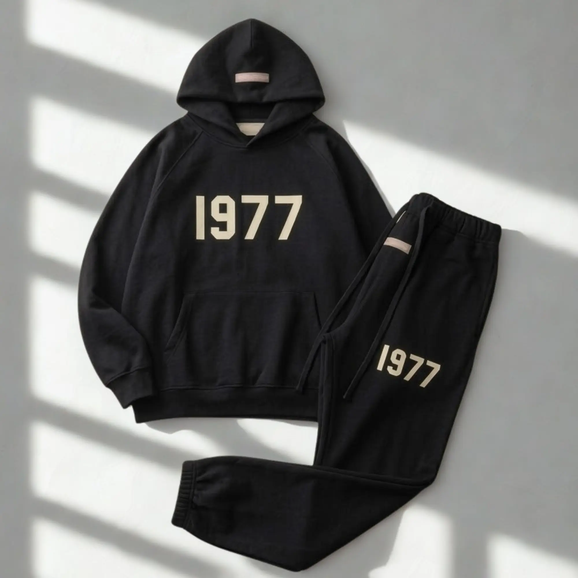 Unisex Black-1977 Hoodie + Joggers Set, Pullover Sweatshirt, Heavyweight Fleece Oversized Matching Casual Outfits, Gift For Him Her