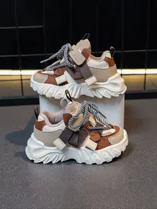 Girls' Cute Fashion Casual Shoes, Waterproof PU Leather Sneakers, Comfortable Lace-Up Dad Shoes for All Seasons, School & Outdoor Use, Lace Up Trainers