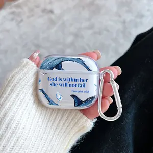 Oceanic Faith Inspire Pattern Protective Case for AirPods 4/3/2/1/Pro/Pro2 Soft TPU Earphone Cover, Transparent with Keychain