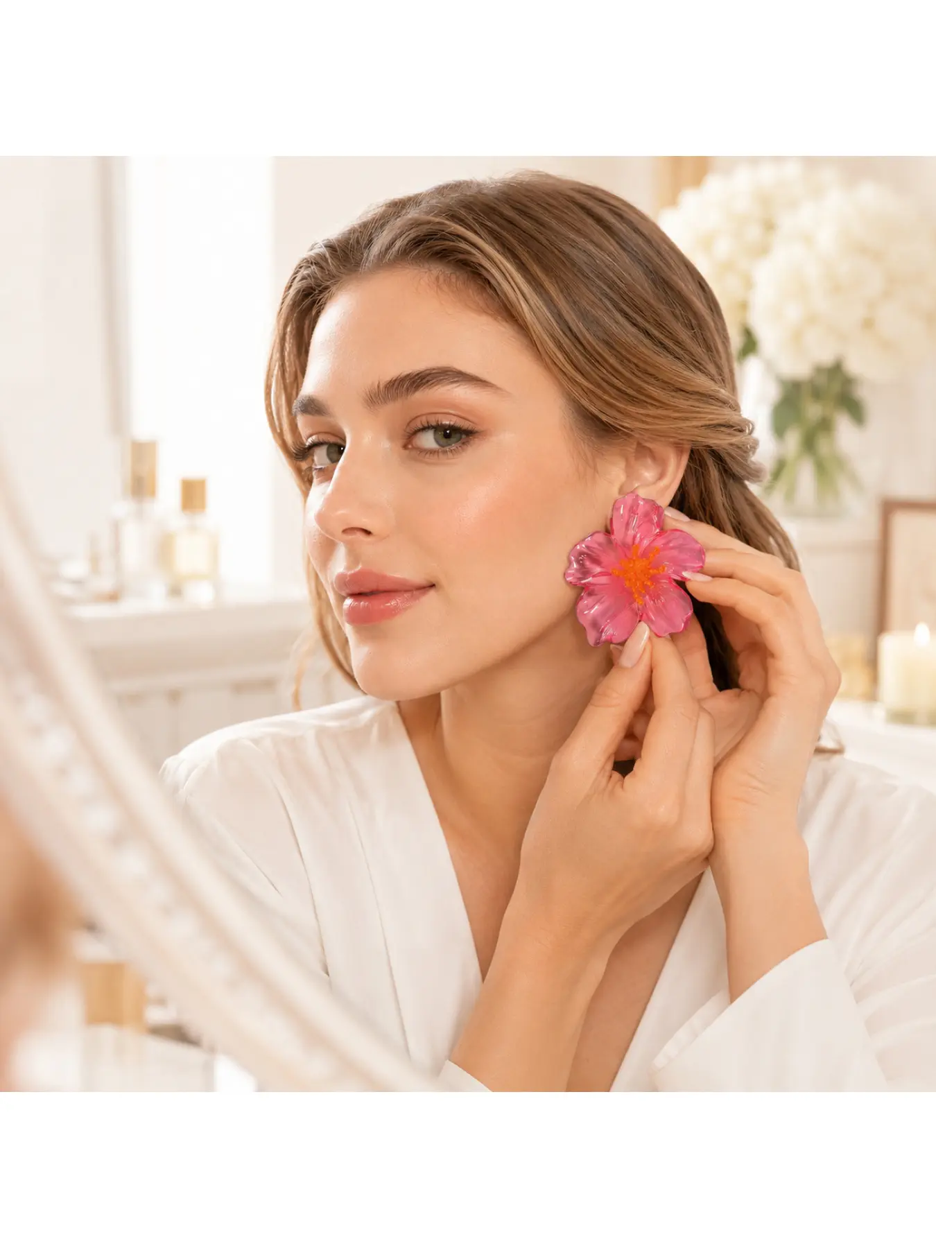 Fashion Transparent Acrylic Flower Stud Earrings for Women Elegant Oversized Floral Statement Earrings Cute Summer Beach Jewelry Gift for Girlfriend Wife Mom Birthday Christmas Halloween Valentine is Day Party Vacation Accessories Trendy Boho Ear Jewelry