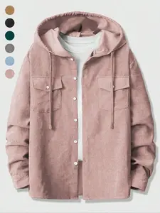 Fall outfits,Men's Corduroy Hooded Shirt Jacket, Multiple Colors Available, Casual Simple Design, Perfect for Daily Wear, Layering & Retro StyleGift
