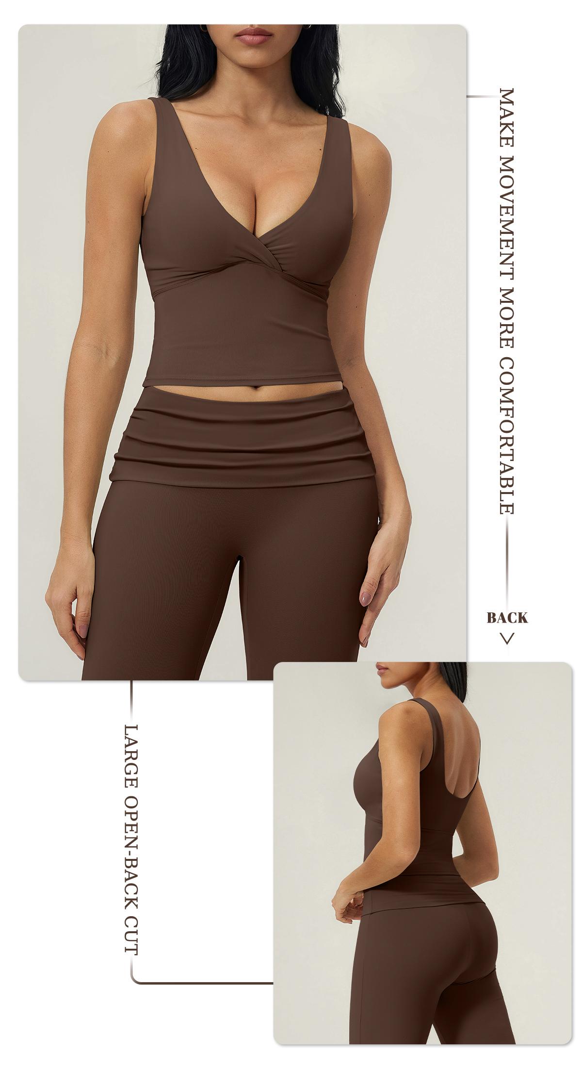 TIMEOFF Women's 2-Piece Yoga Outfits - V-Neck Sleeveless Wrap Crop Workout Top & Fold-Over Dual-Wear Waist Flare Pants, Soft 4-Way Flexible Stretch Fabric, Adjustable Fit Women's Clothes for Pilates, Gym, Set Active