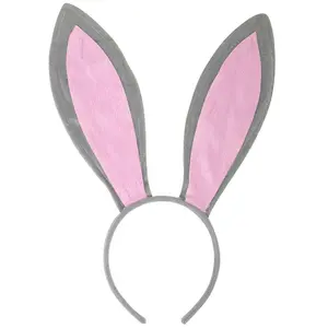Bunny Ears Headband - Plush Easter Rabbit Ears (Gray + Pink) - FUNCREDIBLE