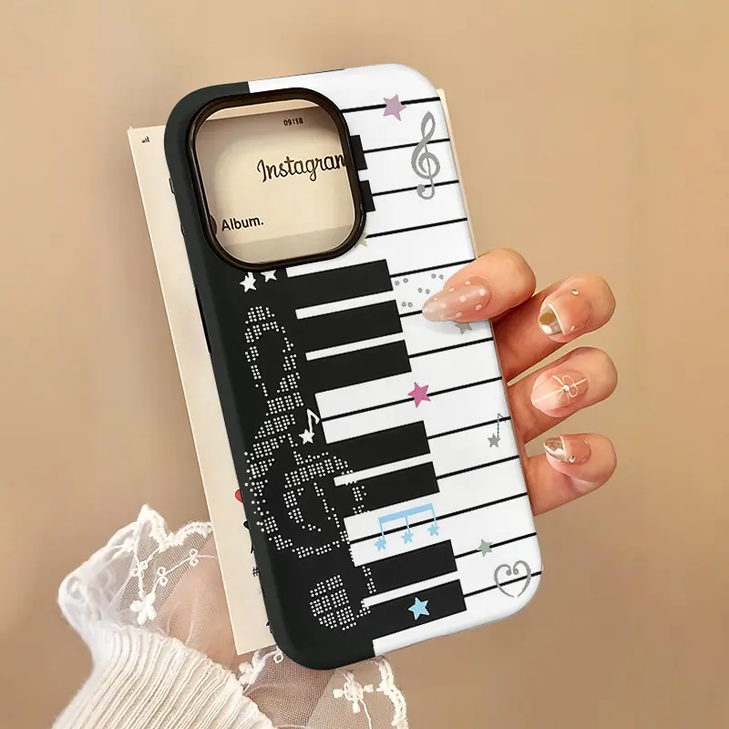 Musician Piano Key Phone Case - Black White Keyboard, Treble Clef, Musical Note, Pastel Star Minimal Art, Full Camera Shockproof Cover For iPhone 18 17 16 15 14 13 12, Samsung Galaxy S26 S25 S24 S23 S22 Music Fan Accessory