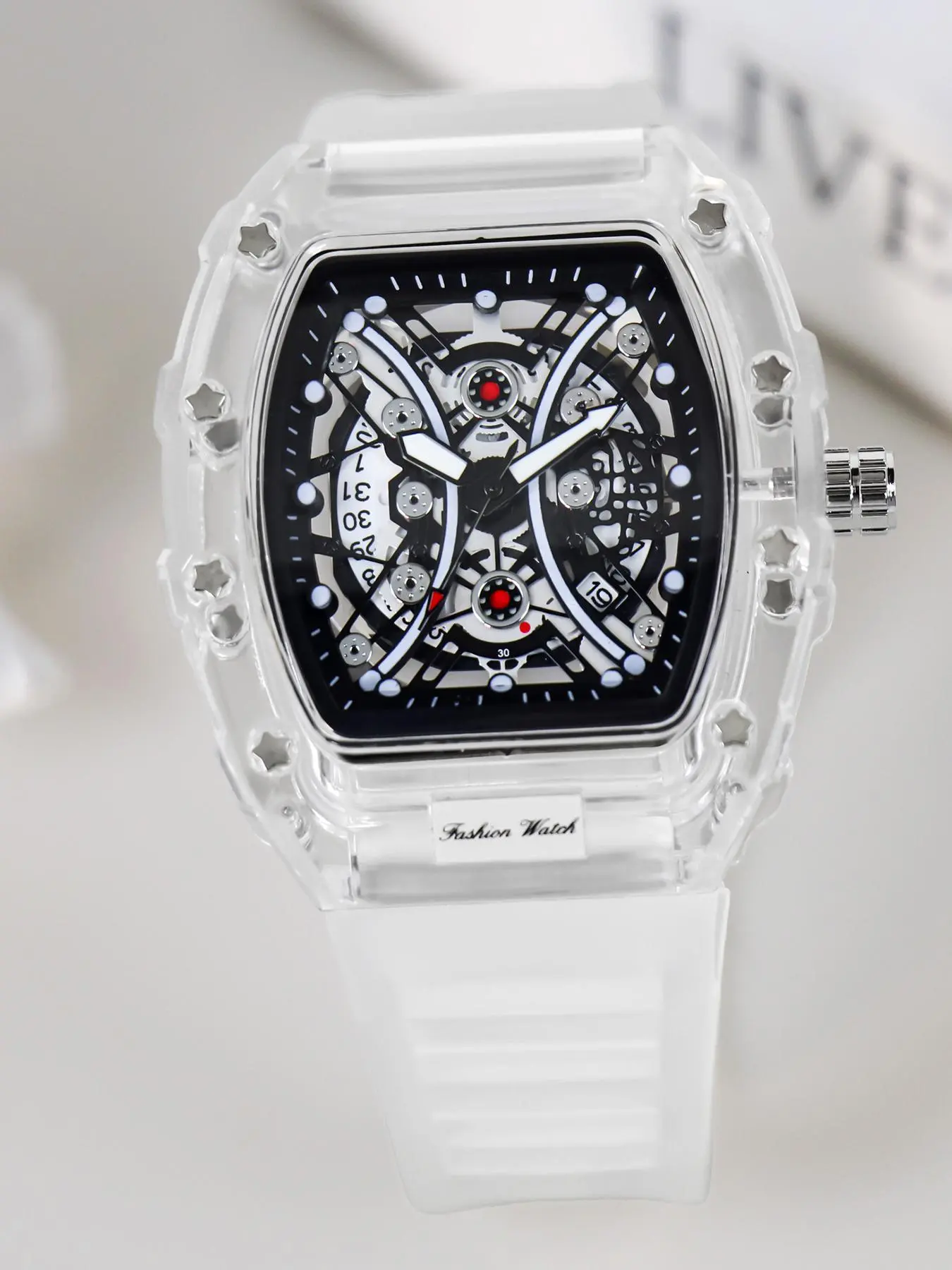 Men's Fashion Clear Watch, Fashion Transparent Watch for Party, Daily Clothing Decor, Trendy All-match & Exquisite Watch for Birthday Gift with Box, Modern Fashionable Wristwatch