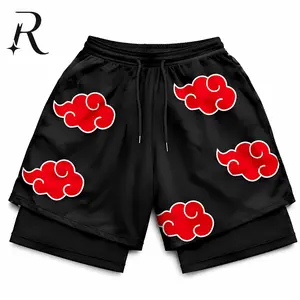 Men's Anime Akatsuki 2-in-1 Quick-Dry Bilayer Sports Shorts - Gym, Jogging Summer Holiday Gifts Sportswear