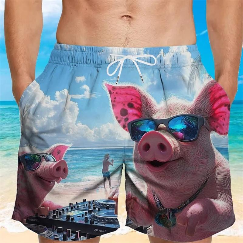 Cute Pig Graphic Beach Shorts For Men Kids 3d Printing Animal Swimming Trunks Cool Summer Hawaiian Loose Quick Dry Board Shorts
