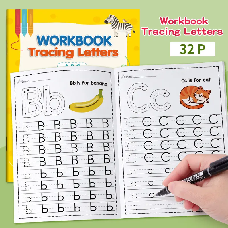 Toddlers Letter Tracing Workbook Learning Materials, School Supplies, Tracing Preschool Books, 32 Pages ABC Learning & Handwriting Practice for Preschoolers, Help Kids Learn to Write Letters Easily