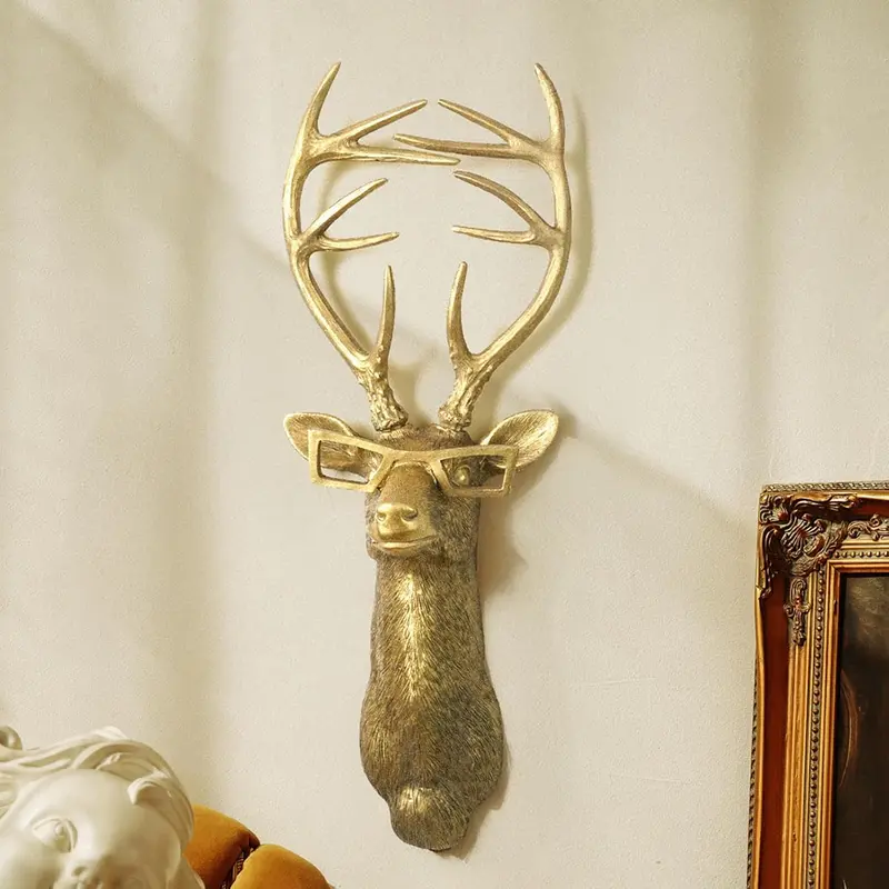 Animal Heads Wall Decor, Faux Deer Head Mount, Animal Sculptures Wall Decor, Resin Animal Head Wall Hanging Decoration for Living Room Bedroom Kitchen Gift,Deer