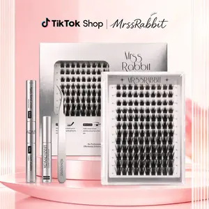 Bunny Volumax eyelash and complete lash set featuring mixed lengths from 9–16 mm; no salon application skills needed. Fluffy “D Curl” dynamic single cluster false lashes. Effortlessly create a makeup look at home. The kit includes adhesive fixing glue, la