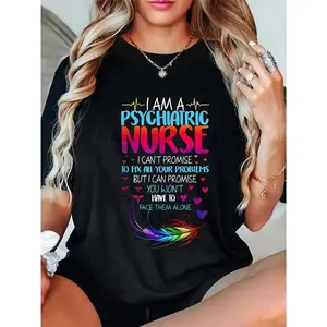 100% Cotton RN Mental Health Nursing School Psych T-Shirt Casual Short Sleeve Shirt Summer, Cotton, Casual, Short Sleeve, Graphic Tee, Soft, Breathable, Loose Fit, Streetwear, Daily Wear, T-Shirtt