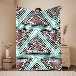 1 Piece 280g Heavy Geometric Triangle Pattern Flannel Blanket Bohemian Bedroom Decoration and Accessories Aesthetic Room Decor Holiday Gift Soft Printed Home Bedroom Dormitory Quilt Cover