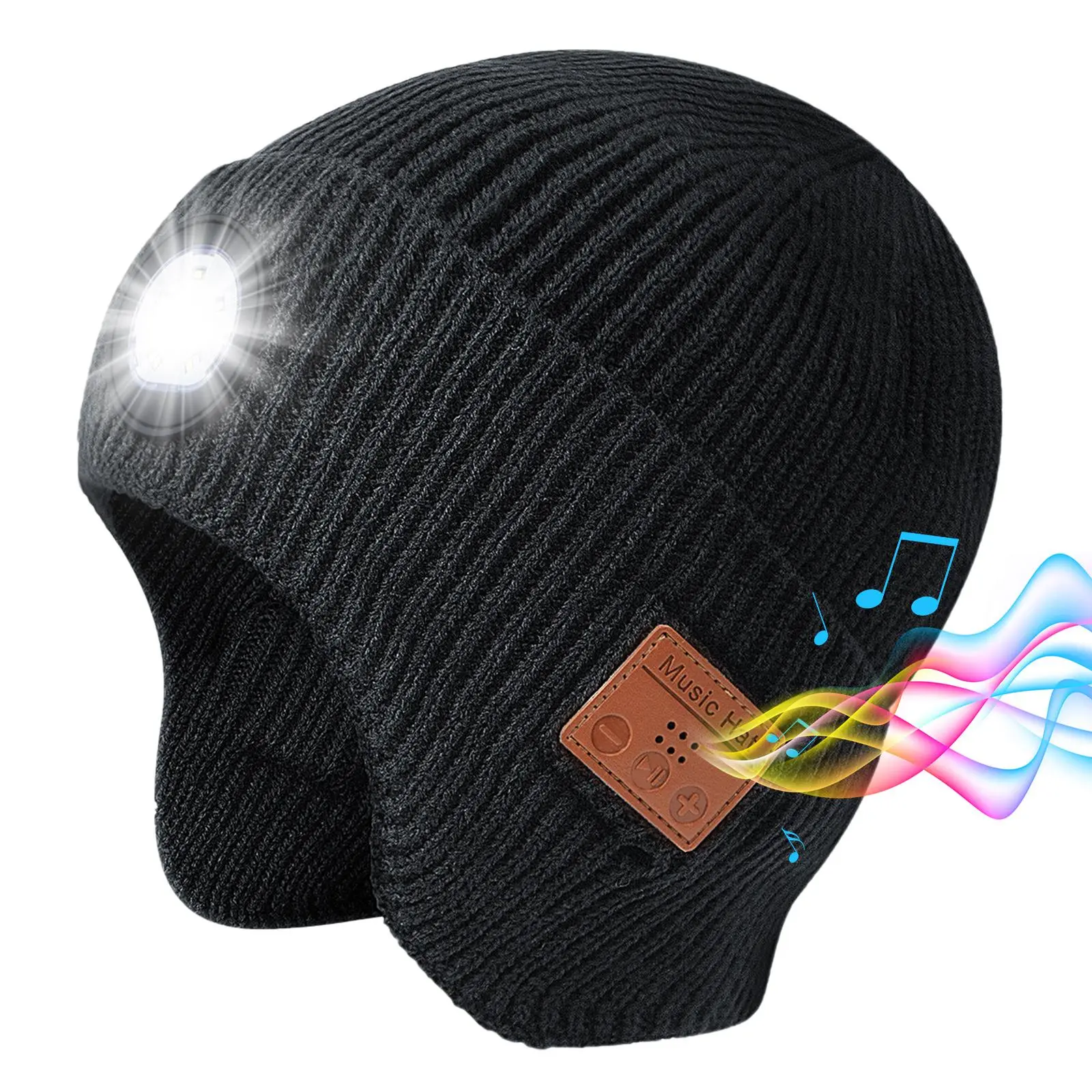 Unisex Sports Outdoor Knit Hat for Adults - Bluetooth 5.0, Rechargeable Thermal Fiber, LED Lights, Lightweight, High Fidelity Stereo Speakers, Brimless, Stable Connection, Colorblock, Outdoor Active Universal Sport Biking Camping Accessory Gift