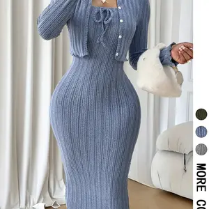 Women's casual striped texture camisole skirt, paired with short jacket top, spring and autumn fashion women's two-piece set