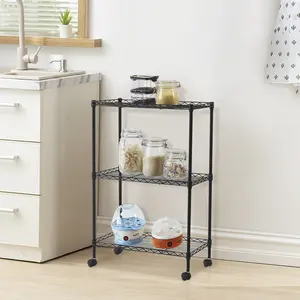 3 Tier Shelf, Heavy Duty Steel Wire Shelving Unit With Wheels for Home, Kitchen, Laundry Room Organization, Office Storage Rack (19.69" W x 9.84" D x 28.35" H, Black)