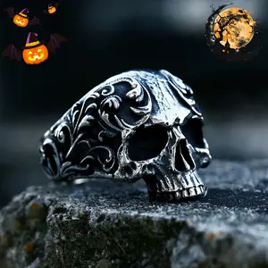 Gothic Skeleton Metallic Band Ring, Gunmetal Punk Goth Jewelry for Men & Unisex, Daily Wear Accessory Ideal Gift